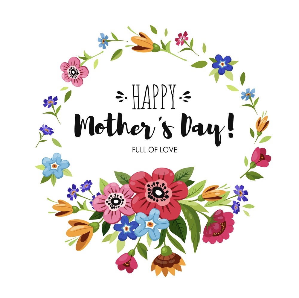 Happy Mothers Day card with round flowers frame Happy Mothers Day card with round flowers frame